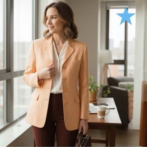 Vintage 80s 90s ANN TAYLOR Orange Linen Suit Jacket Oversized Blazer 8 Medium